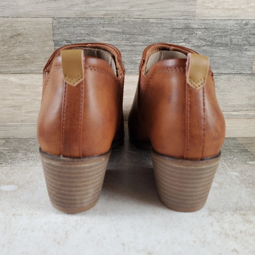 Dr Scholls Laurel Womens Ankle Bootie Sz 9.5 M Honey Block Heel Slip-On Boots